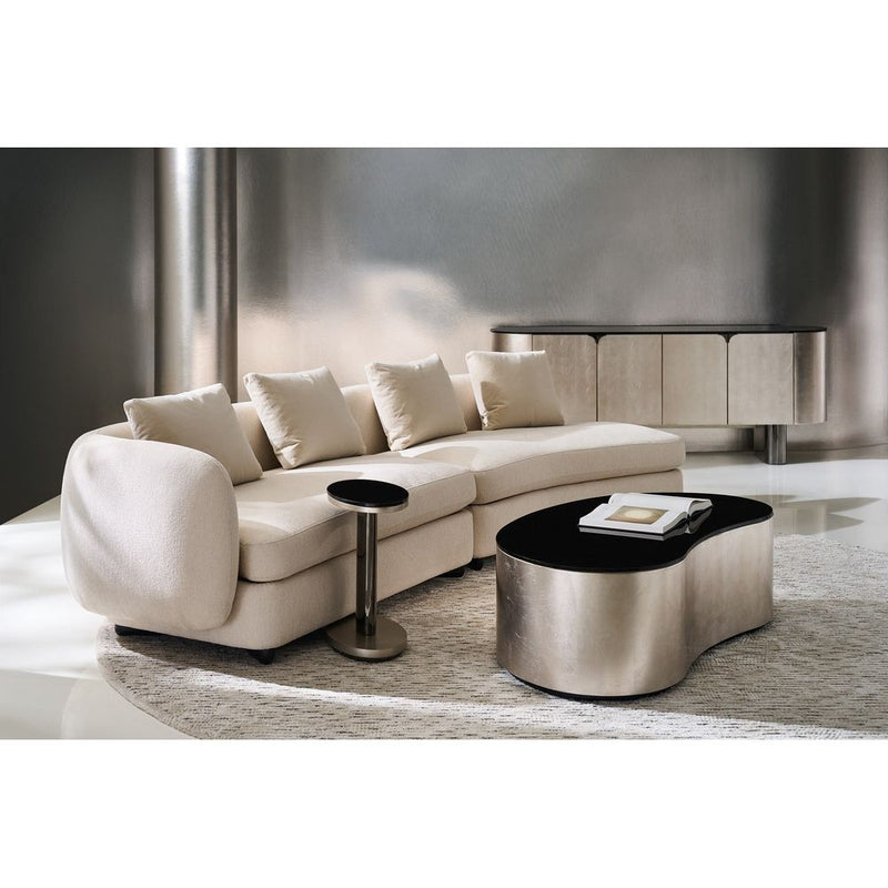 Alternate view of Felix Entertainment Unit, featuring solid black legs, metal, wood, and four-door enclosed storage.