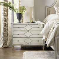 Alternate view of Bachelorette Chest, featuring mirrored finish, wood, mirror, and three full-width drawers.