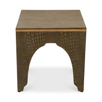 Alternate view of Croco Embossed Leather Stool in olive brown and taupe.