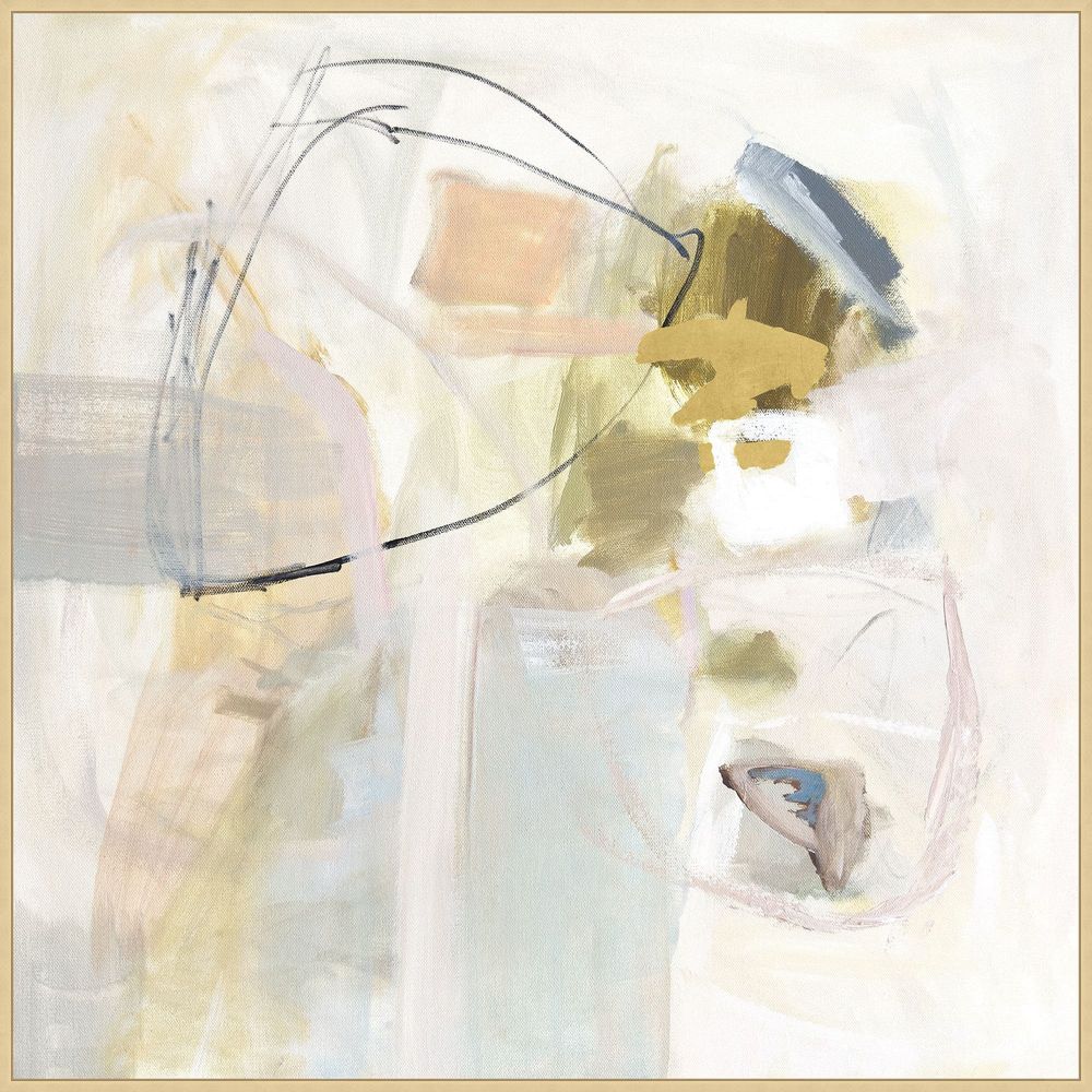 Marks in Motion 2, shown in cream and off-white with canvas, wood, and framed wall art.