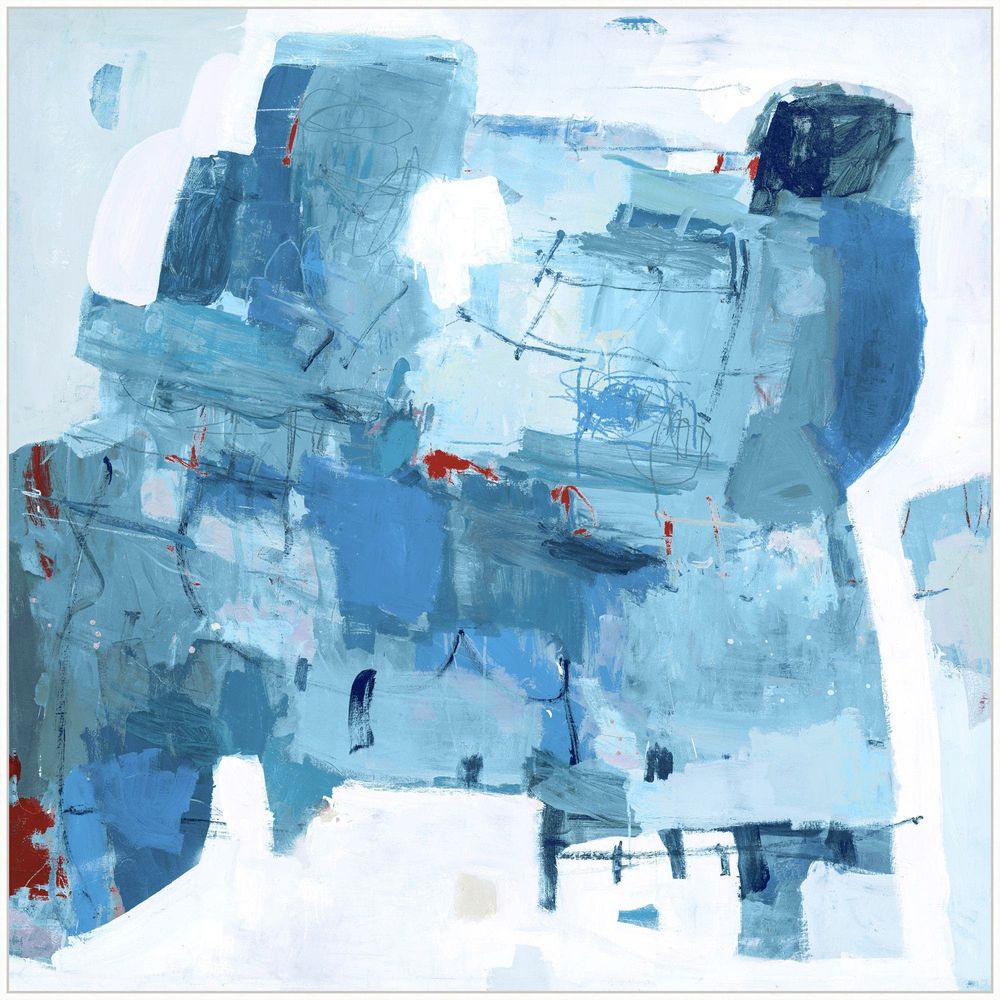 The Quiet Assembly, shown in blue and white with canvas, paint, and wall-hanging artwork.