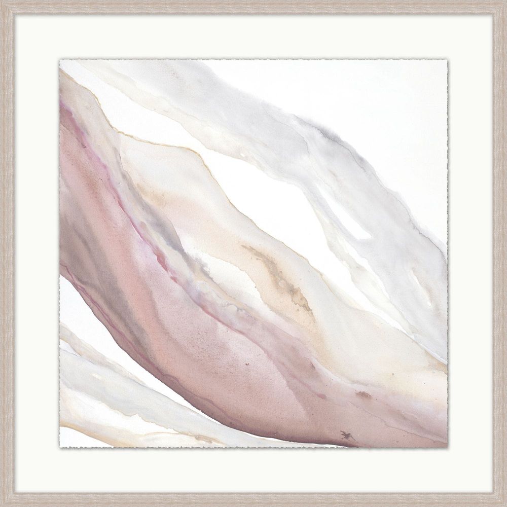 River of Tranqility 2, shown in soft mauve and dusty rose with paper, wood frame, and framed wall art.