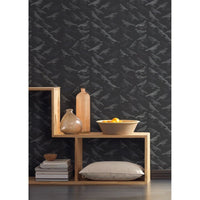 Tweeter Wallpaper, shown in charcoal black and slate gray with paper and continuous wall covering.