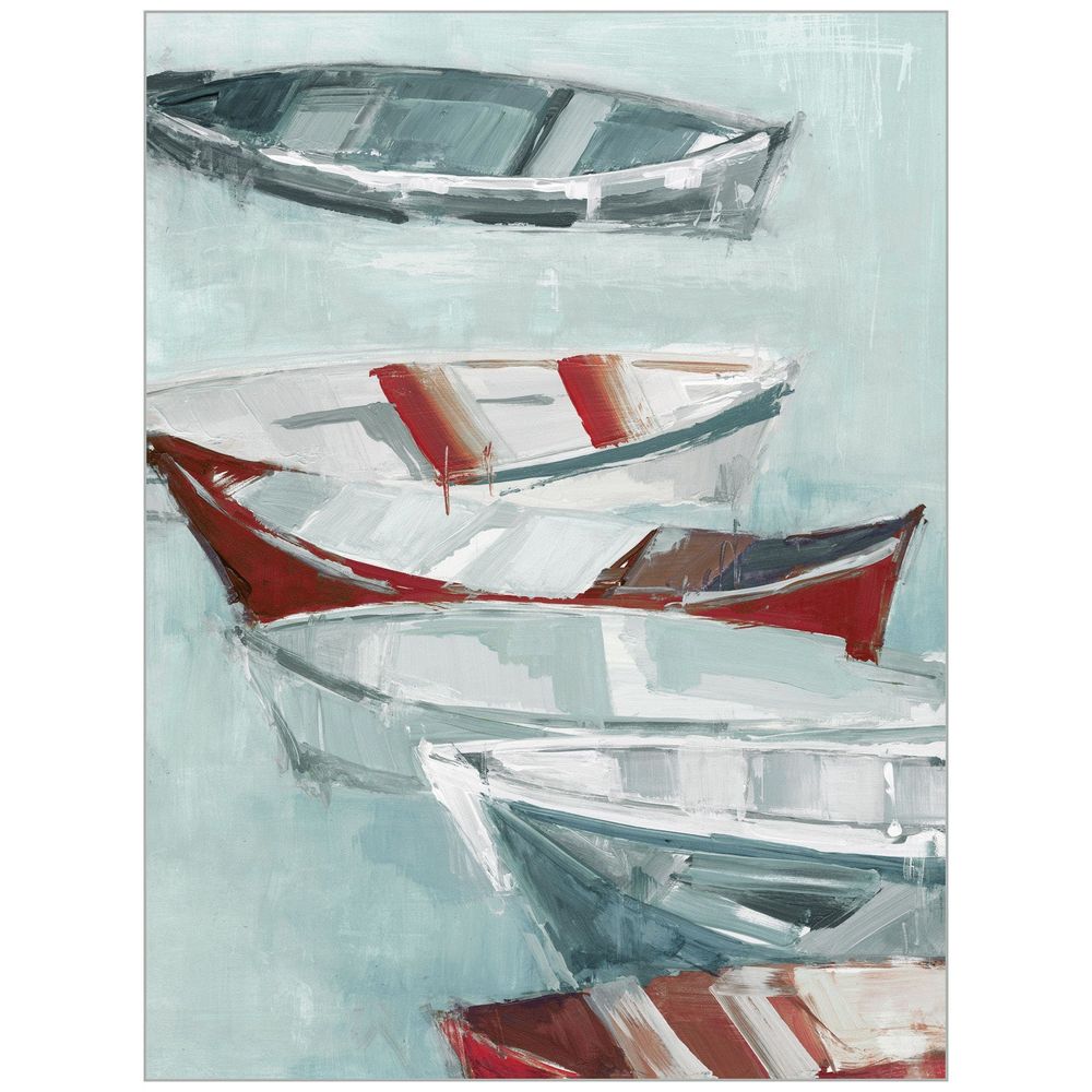 Row Row Row 1, shown in soft aqua and white with canvas and acrylic or oil paint.