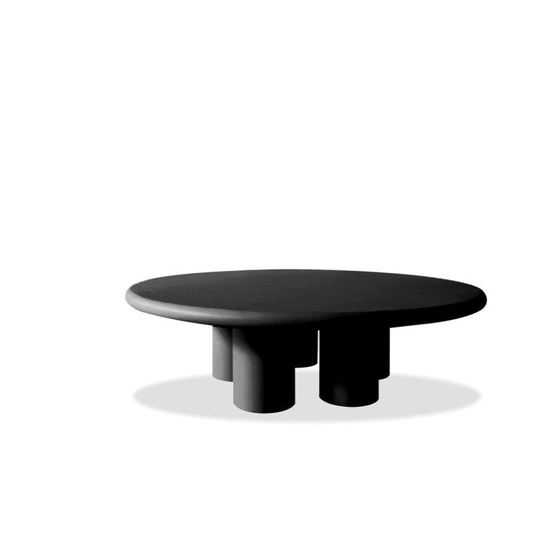 Elephant Round Coffee Table Dusk Black Microskin Indoor-Outdoor, shown in black with microskin and molded composite.