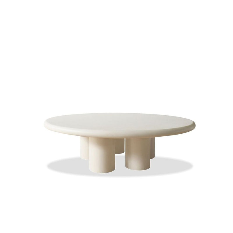 Elephant Round Coffee Table Ivory Tusk Microskin Indoor-Outdoor, shown in ivory and off-white with composite and resin.
