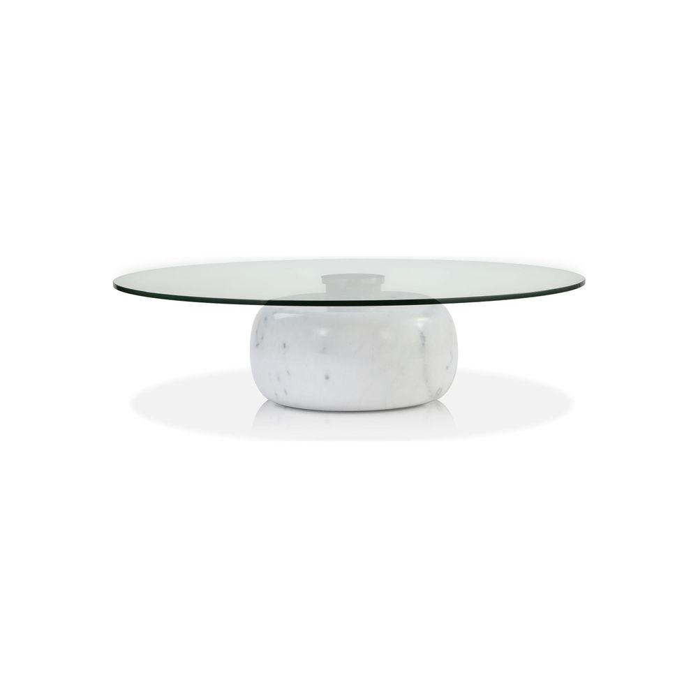 Skip Coffee Table Clear Glass White Marble, shown in white and clear with marble, glass, and round glass tabletop.