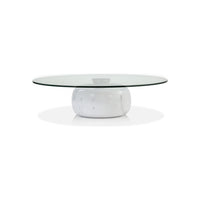 Skip Coffee Table Clear Glass White Marble, shown in white and clear with marble, glass, and round glass tabletop.