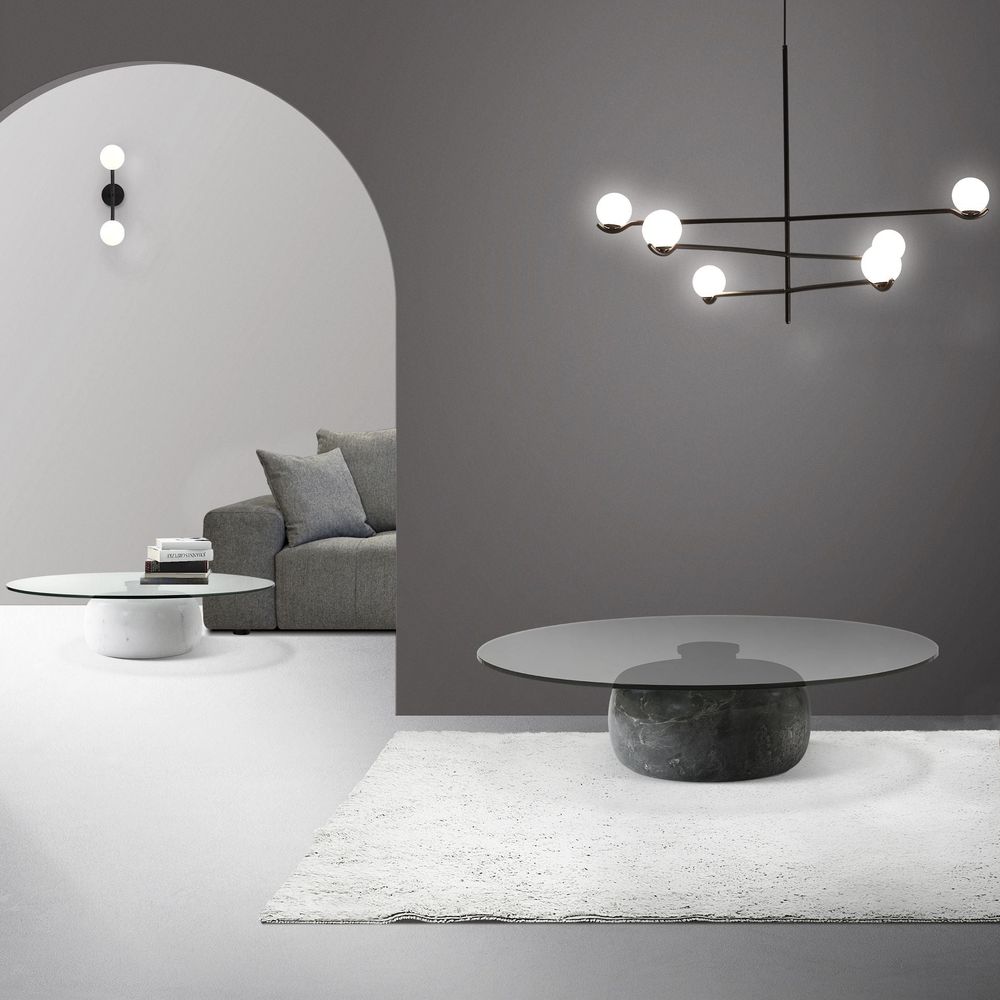 Alternate view of Skip Coffee Table Clear Glass White Marble in white and clear.