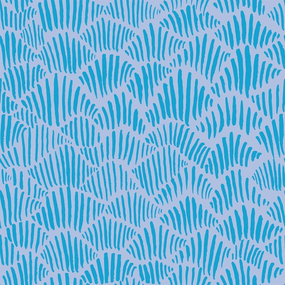 Seashells Wallpaper, shown in turquoise and aqua with paper and printed wallcovering.