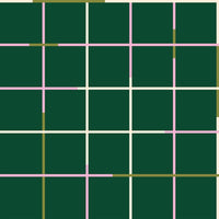 Grid Wallpaper, shown in deep forest green and soft pink with wallpaper, linen, and continuous wall covering.