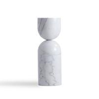 Apothecary Tall End Table White Marble, shown in white and off-white with solid marble.