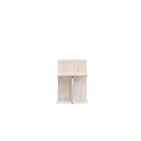 Additional view of Elli End Table in cream and beige, featuring honed finish and dual-height horizontal surfaces.
