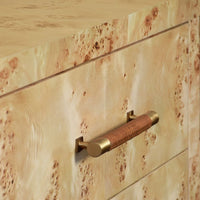 Additional view of Winchester in warm tan and antique brass gold, featuring horizontal bar pull.