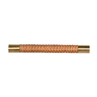 Winchester, shown in warm tan and antique brass gold with rattan, brass, and horizontal bar pull.