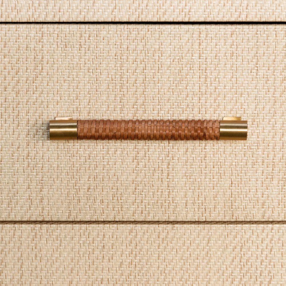 Alternate view of Winchester, featuring rattan, brass, and horizontal bar pull.