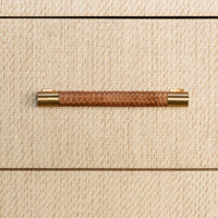 Alternate view of Winchester, featuring rattan, brass, and horizontal bar pull.