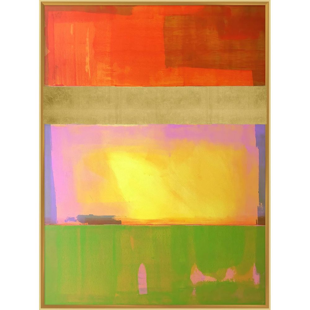 Speaking in Color 2, shown in orange and yellow with canvas, wood frame, and framed wall art.