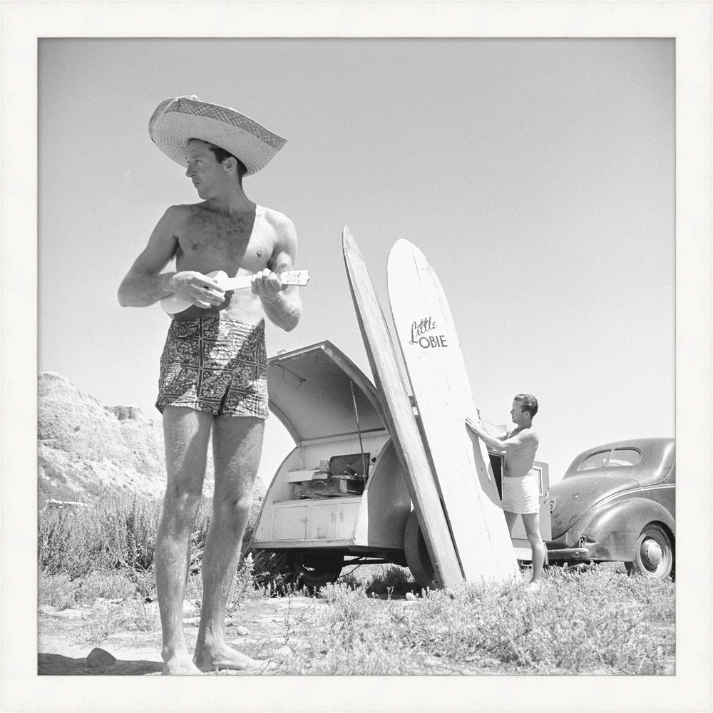 Little Obie, shown in black and white with photographic paper, ink, and flat wall-hanging print.