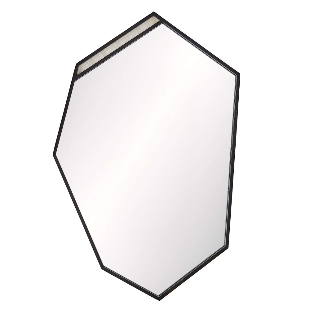 Breeze Mirror, shown in black and clear/silver with metal, glass, and wall-mounted mirror.