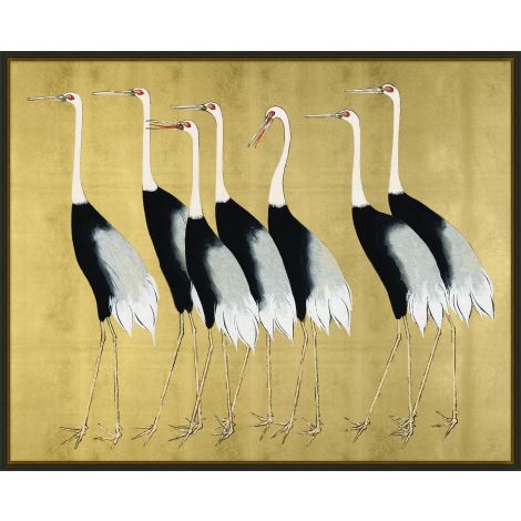 Golden Flock, shown in gold and black with paper, wood frame, and framed wall-hanging art.