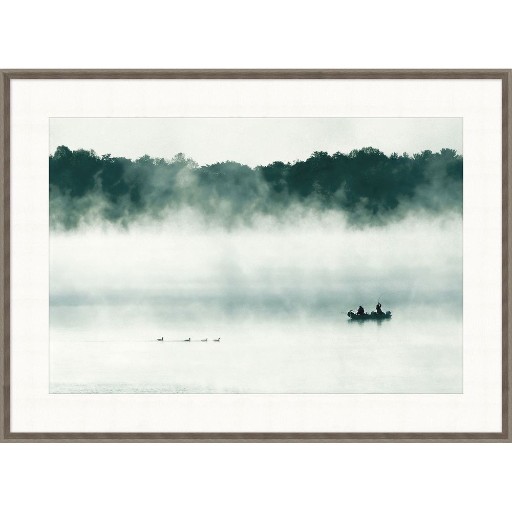 The Morning Catch 2, shown in misty white and soft gray with wood, paper, and framed with matting.