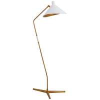 Mayya Large Offset Floor Lamp, shown in antique brass and white with metal and offset angled arm.