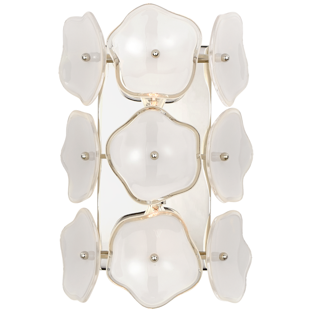 Alternate view of Lexus Sconce, featuring polished nickel finish, glass, metal, and wall-mounting hardware.