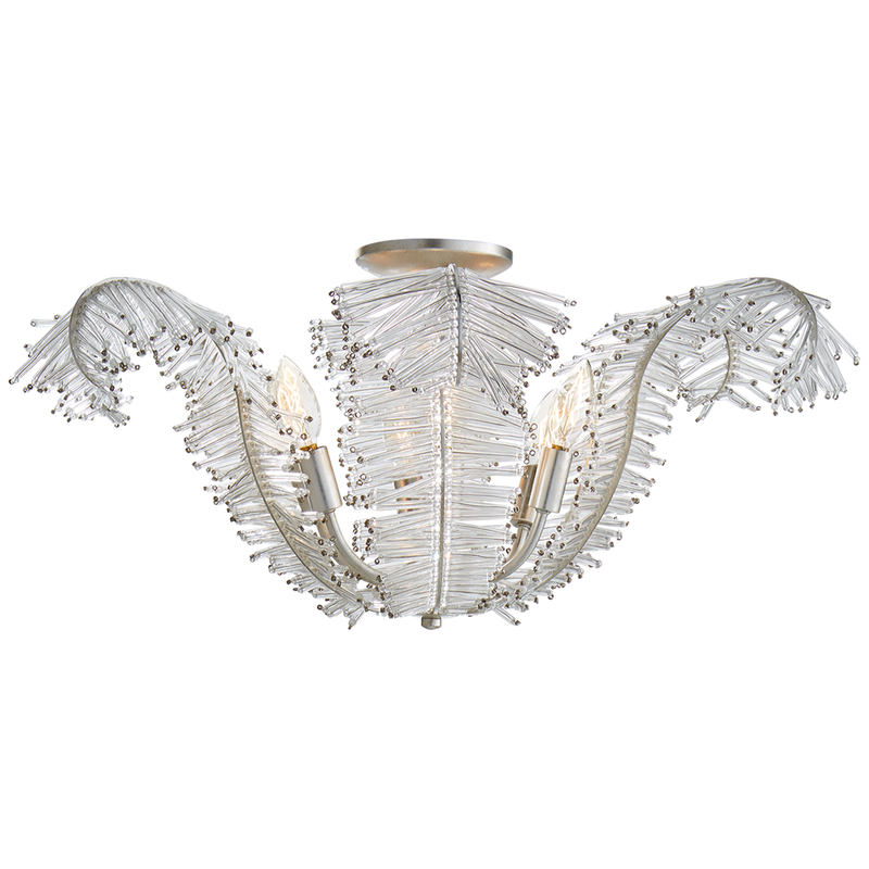 Clenton Large Semi-Flush, shown in clear and silver with glass, metal, and a semi-flush ceiling canopy mount.