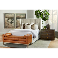 Additional view of Wynn 3-Drawer Nightstand, featuring brushed brass finish, wood, metal, and three drawers.