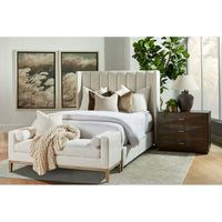 Alternate view of Wynn 3-Drawer Nightstand, featuring brushed brass finish, wood, metal, and three drawers.