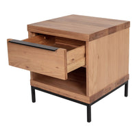 Additional view of Montego One Drawer Nightstand in light natural oak wood and matte black.