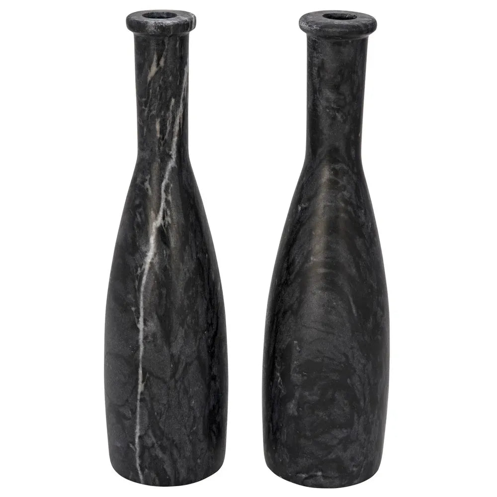 Moris Decorative Candle Holder, Set of 2, Black, shown in charcoal black and white with marble.