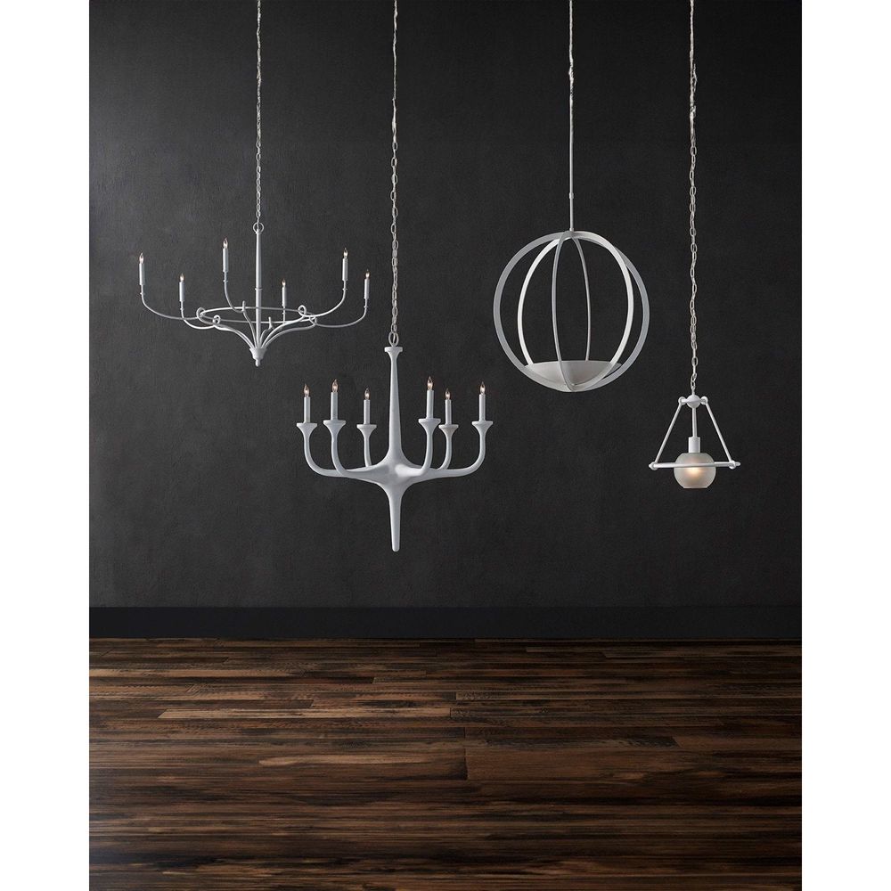 Additional view of Albion White Chandelier in white and silver, featuring matte finish and chain-hung ceiling suspension.