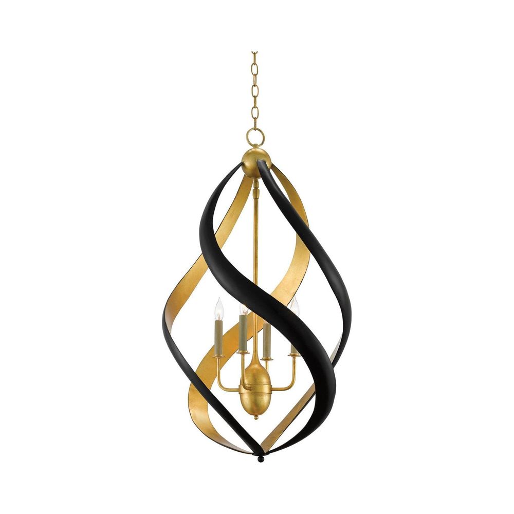 Additional view of Trephine Black & Gold Chandelier in matte black and antique gold, featuring chain-hung suspension.