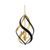 Additional view of Trephine Black & Gold Chandelier in matte black and antique gold, featuring chain-hung suspension.