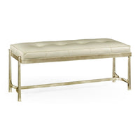 Alternate view of Iron & Cream Leather Bench, featuring button-tufted finish, leather, iron, and a backless seat.