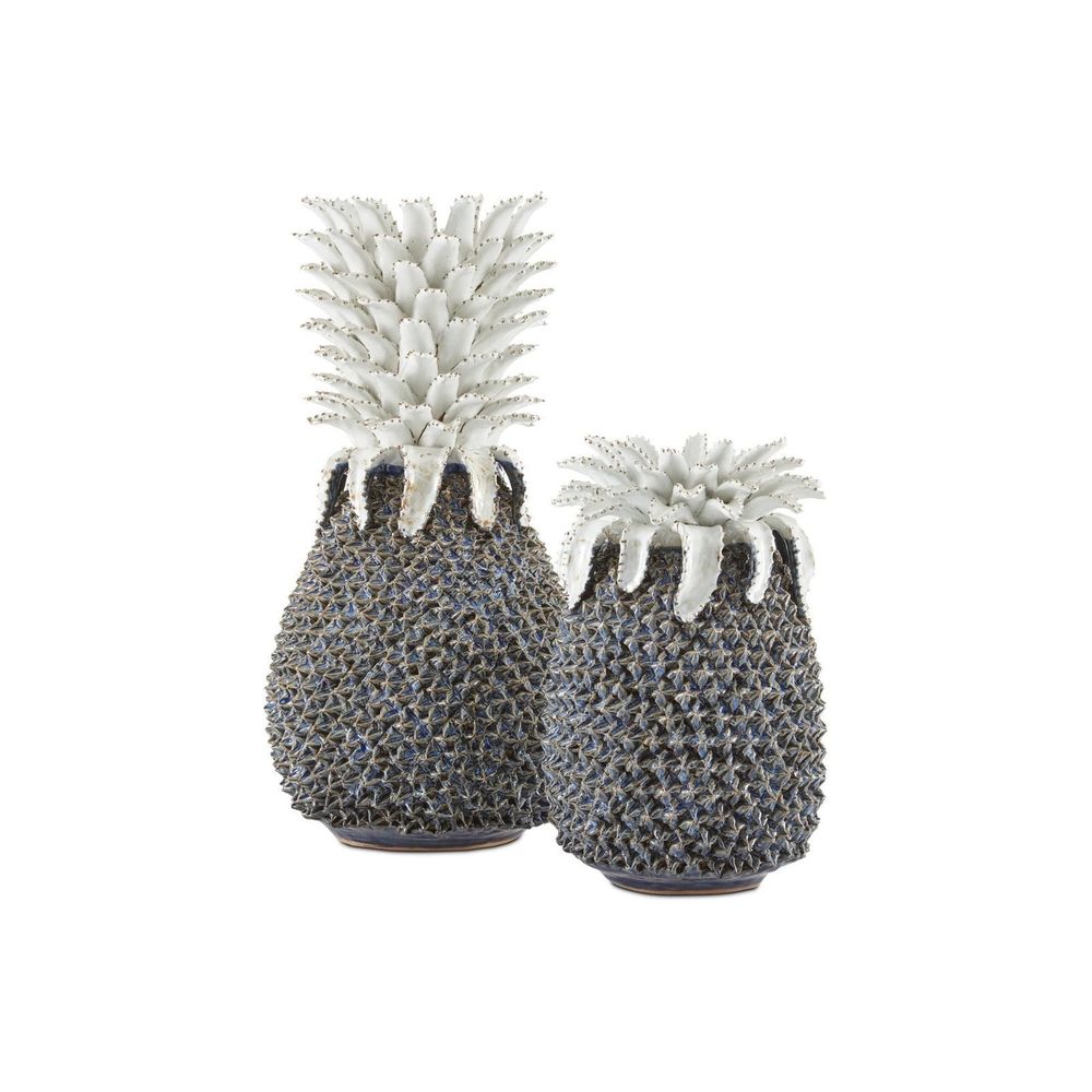 Additional view of Waikiki Large Blue Pineapple, showing ovoid pineapple body with upright leafy crown in blue and white.