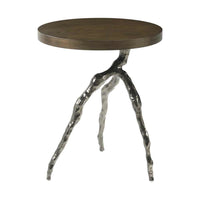 Alternate view of Catalina Branch Accent Table, featuring figured ash wood, cast metal, and round accent tabletop.