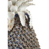 Alternate view of Waikiki Large Blue Pineapple in blue and white with ovoid pineapple body with upright leafy crown.
