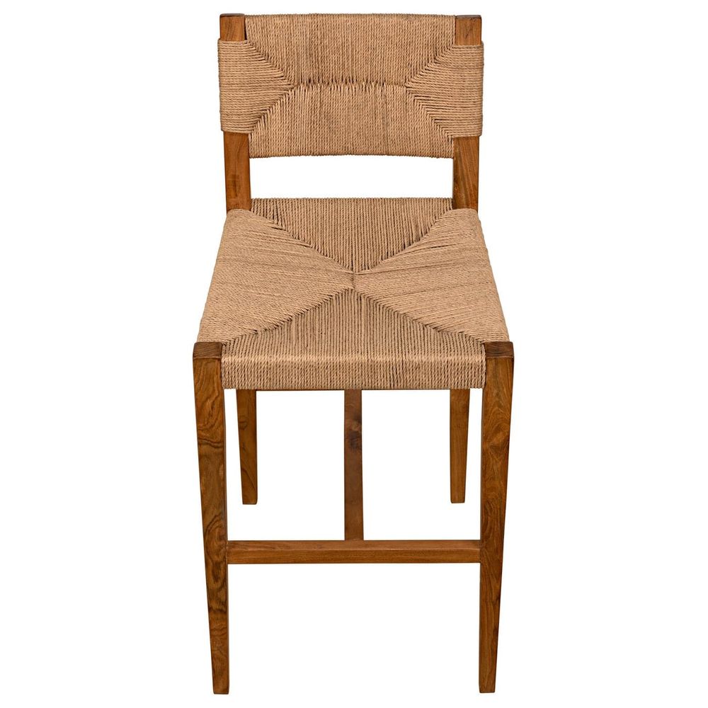 Additional view of Bran Counter Stool in medium walnut brown and natural tan.
