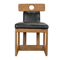 Buraco Dining Chair, shown in natural teak brown and black with teak wood, leather, and armless design.