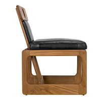 Additional view of Buraco Dining Chair in natural teak brown and black, featuring armless design.