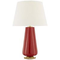 Pivana Table Lamp, shown in red and navy blue with ceramic, fabric, and a table lamp base.