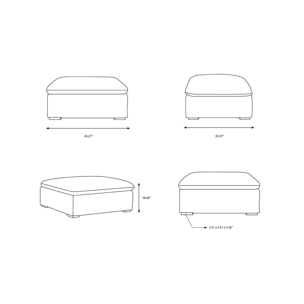 Additional view of Avington Ottoman in ivory and off-white, featuring textured upholstery finish and low block feet.