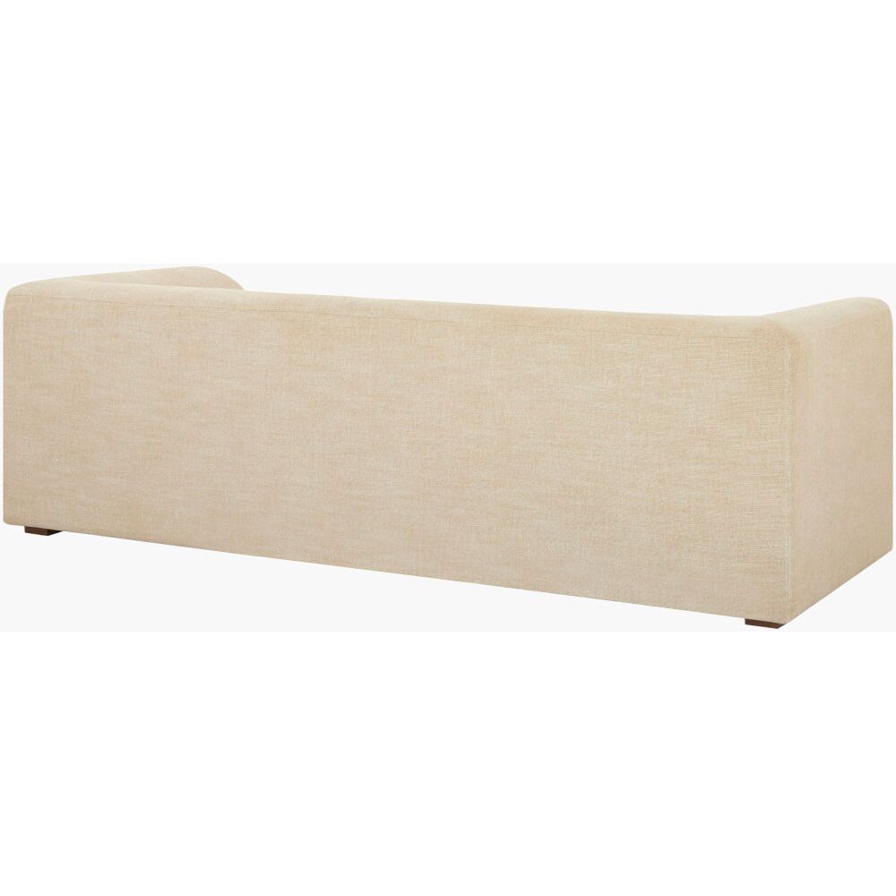 Additional view of Amory Sofa in beige and cream, featuring textured weave upholstery and fixed rounded arms.