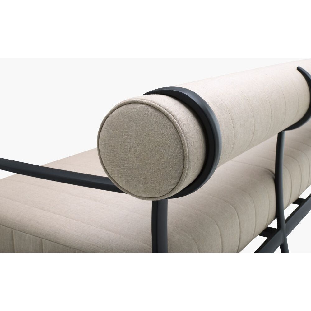 Additional view of Antibes Sofa in beige and black, featuring textured woven upholstery and fixed arms.