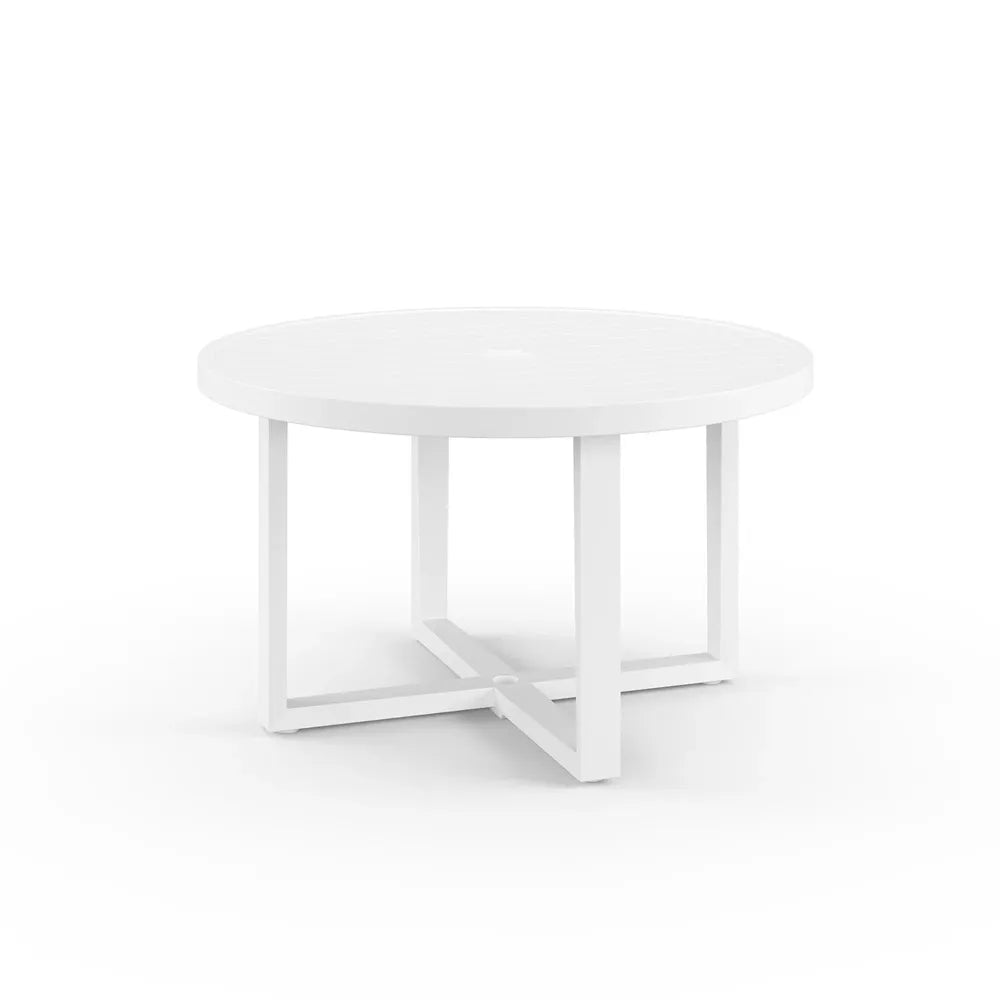 Alternate view of Newport 50" Round Dining Table in white with round low-profile tabletop on open cross-base legs.