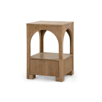 Additional view of Arcadia Side Table in light brown and natural oak, featuring soft glow oak and single drawer.