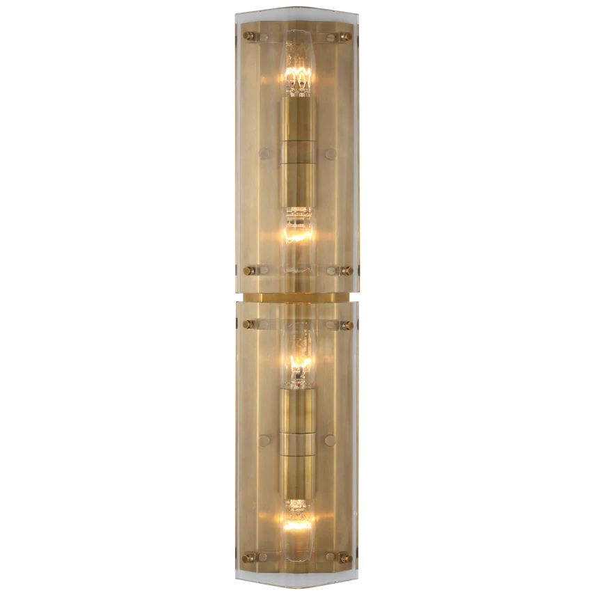 Milton 25" Wall Sconce, shown in brass gold and clear with brass, crystal, and wall-mounting hardware.